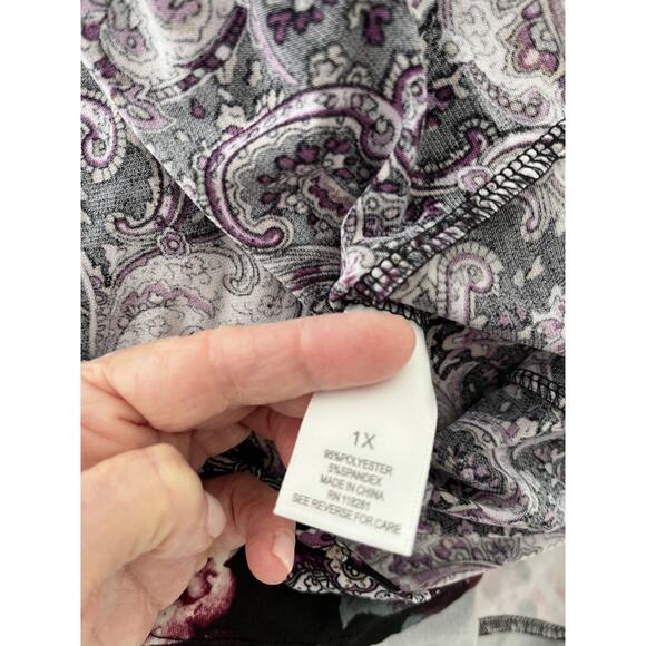 Dress Barn Womens L Tunic Top Jewel Embellishment Purple Paisley Bell Sleeve - Picture 2 of 8